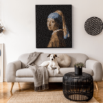 GIRL WITH A PEARL EARRING in the pixel artword Wall, pixelated wood art, sound diffusers